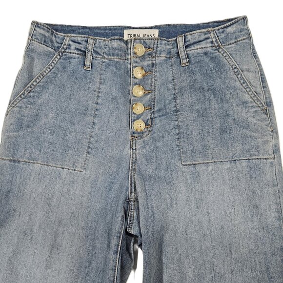 Tribal Caroline Cropped Wide Leg Jeans Size 8 Light Wash Button Front - Picture 2 of 9